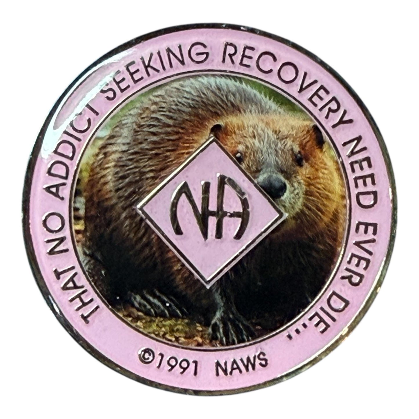 NA Medallion – Beaver Graphic | 34mm Sobriety Token | Narcotics Anonymous Recovery Chip | Resin Finish