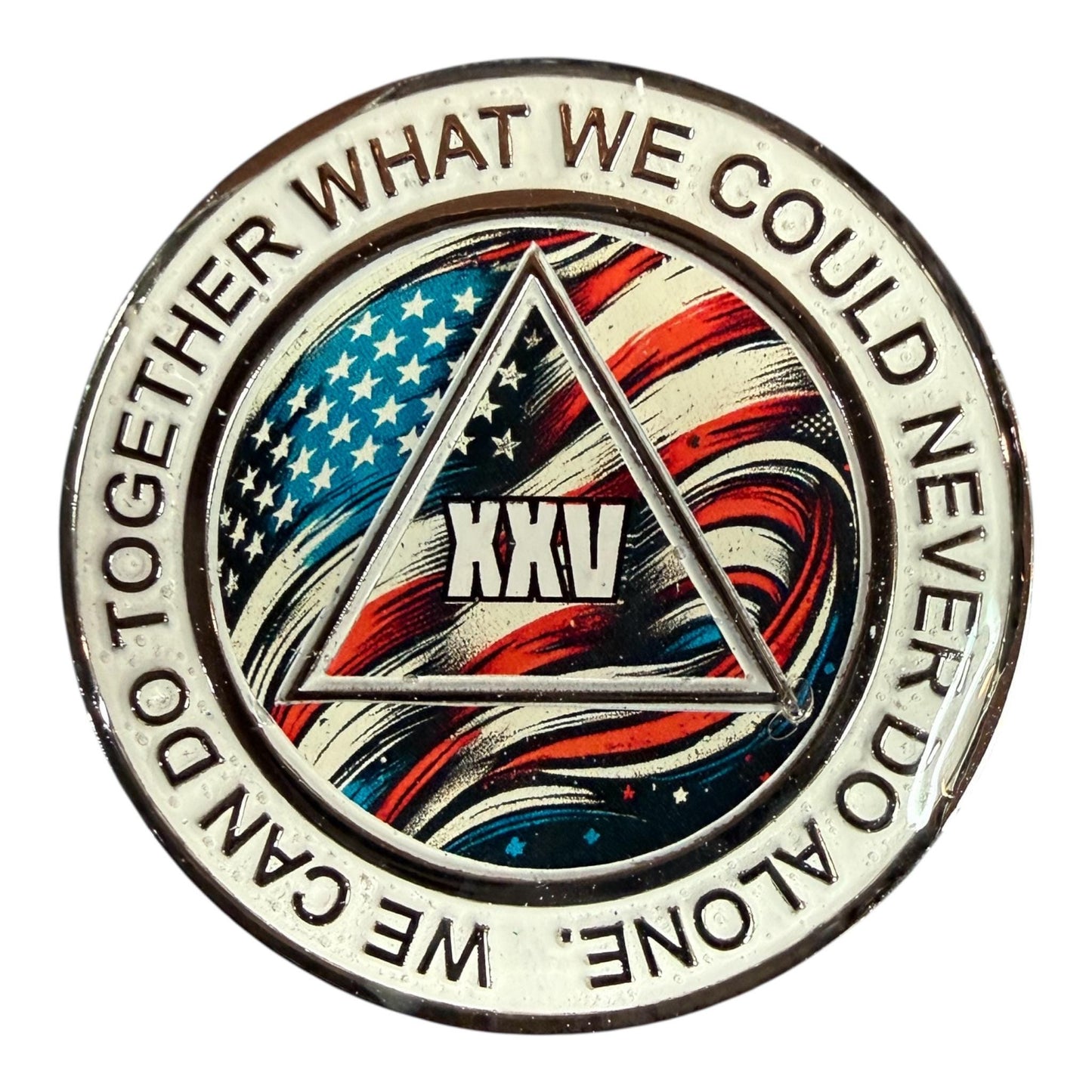American Flag AA Recovery Medallion: Serenity Prayer Sobriety Token - Resin Finish