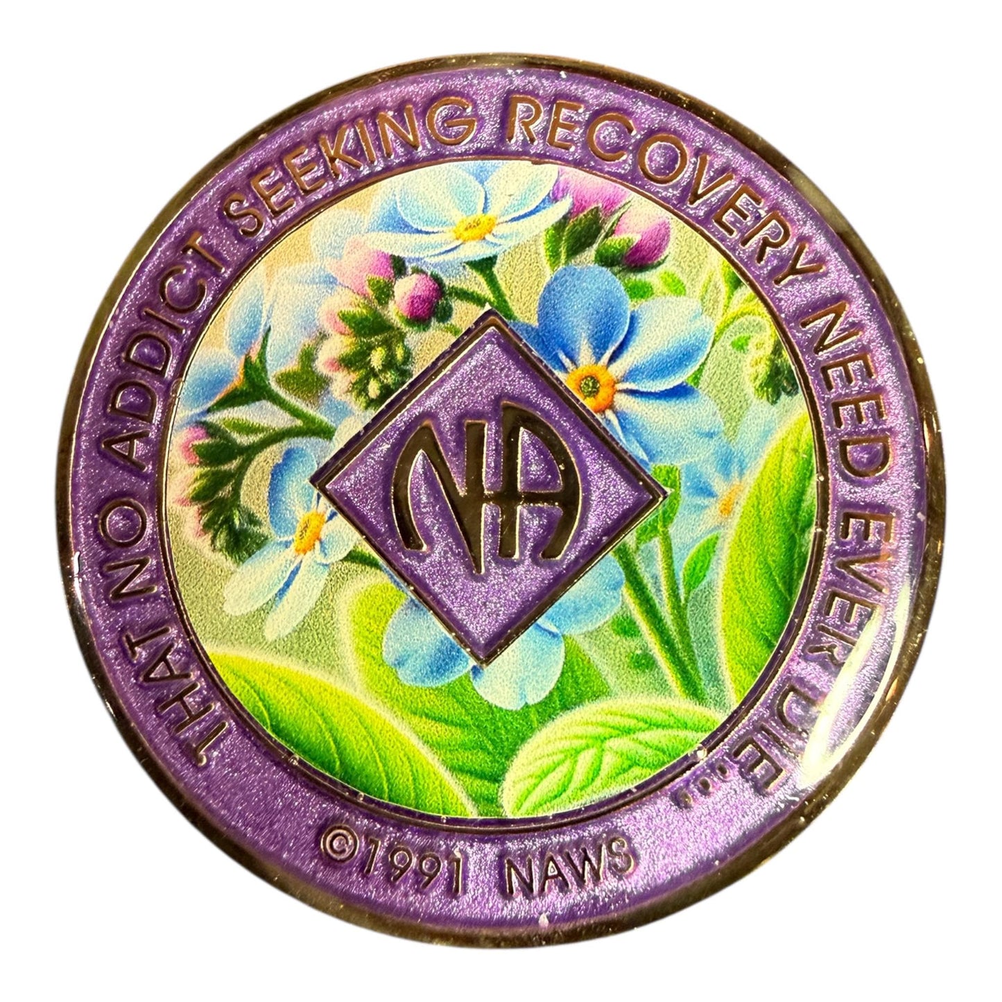 Forget Me Not Narcotics Anonymous Medallion | Custom NA Recovery Coin | Anniversary Milestone Chip