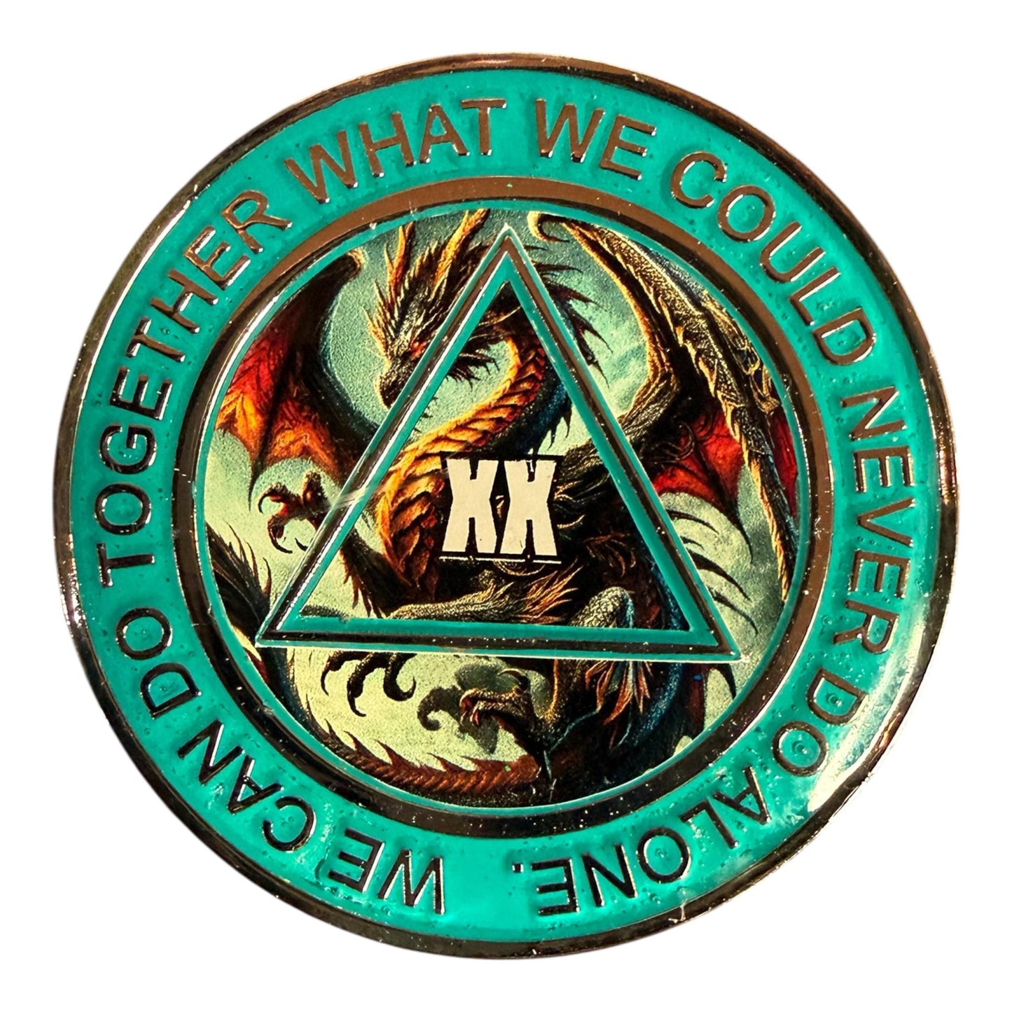 Custom Dragon AA Medallion – Alcoholics Anonymous Recovery Chip – Mythical Sobriety Token