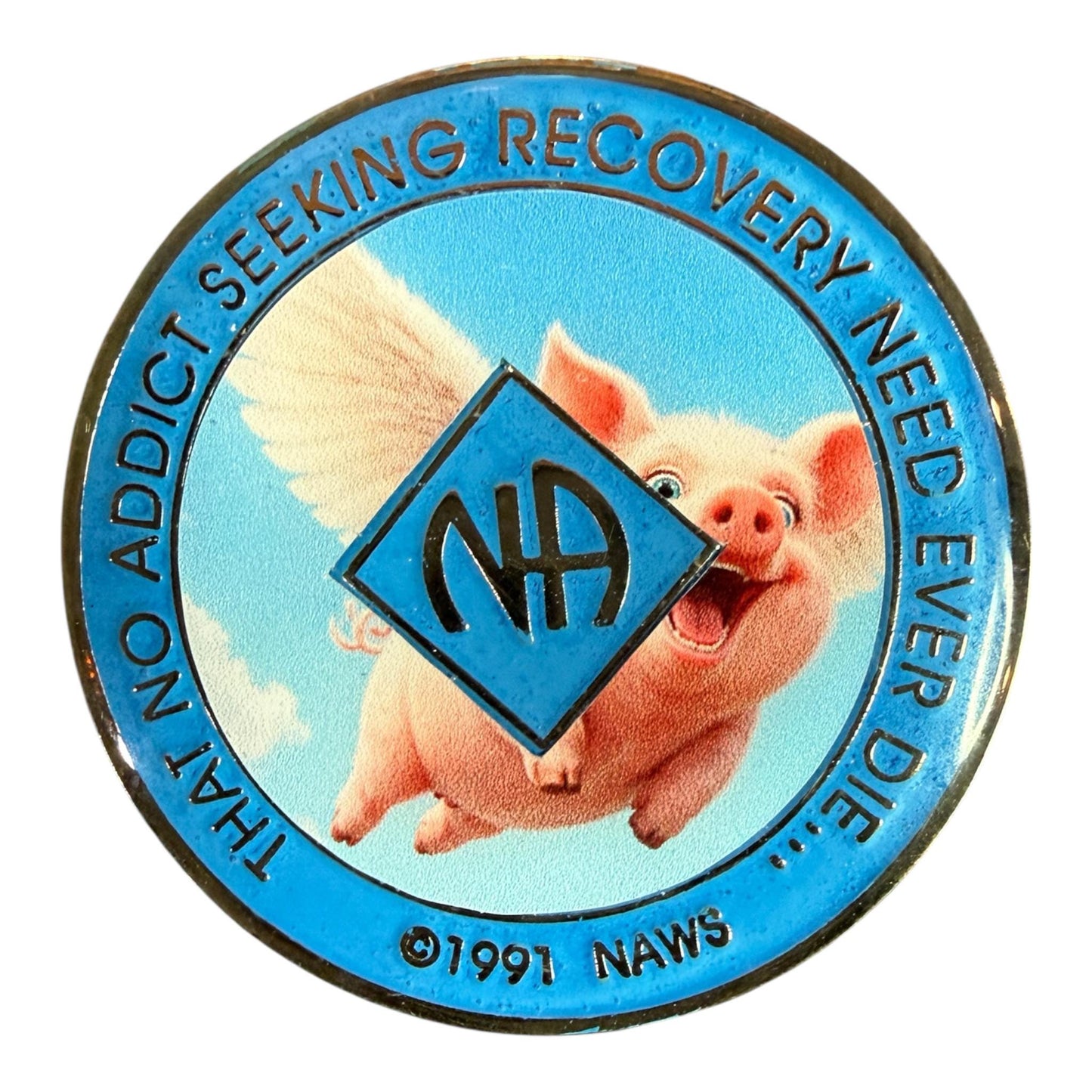 Flying Pig NA Recovery Medallion – Narcotics Anonymous Sobriety Coin – Custom Year Milestone Chip