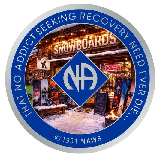 NA Recovery Medallion Snowboard Shop Scene | Adventure Meets Recovery | Handcrafted Sobriety Token