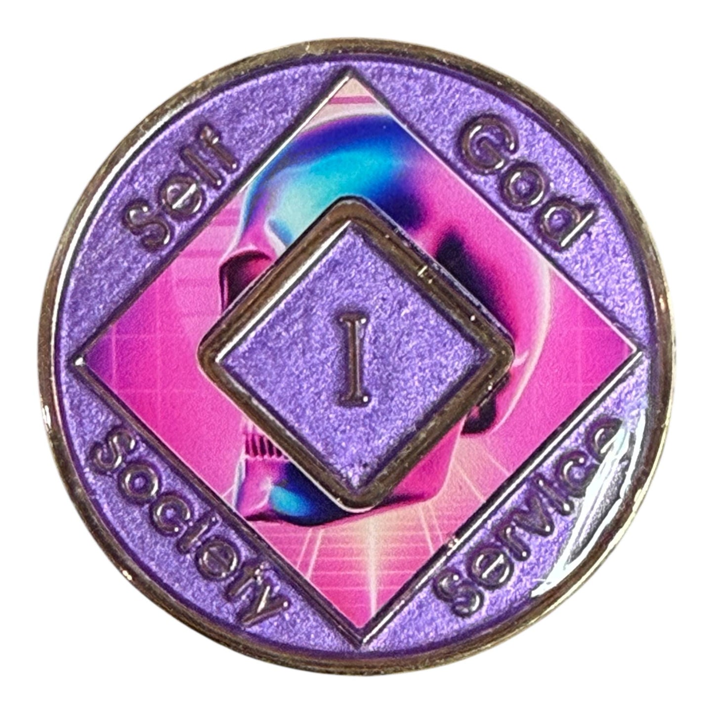 Neon Skull NA Medallion: Cyberpunk Recovery Anniversary Token
