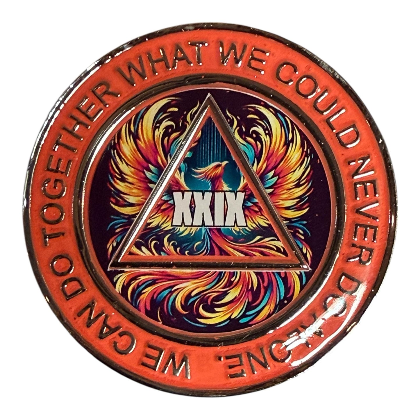 Rising Phoenix AA Sobriety Chip – Vibrant Recovery Medallion with Resin Finish