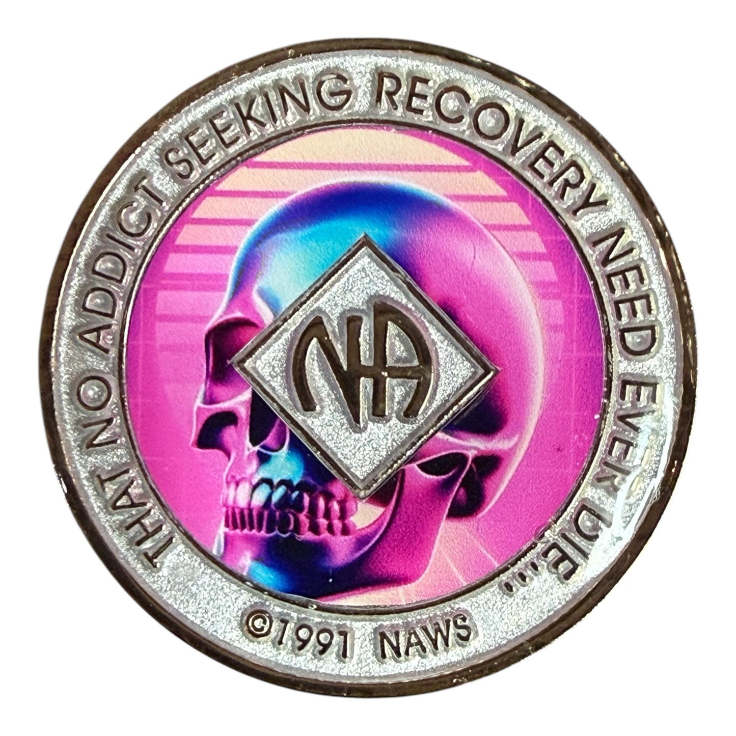 Neon Skull NA Medallion: Cyberpunk Recovery Anniversary Token