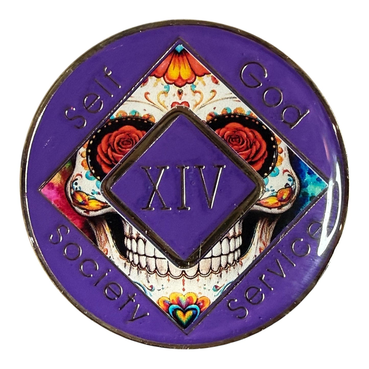 Sugar Skull NA Medallion – Día de los Muertos Sobriety Chip | Resin Finish