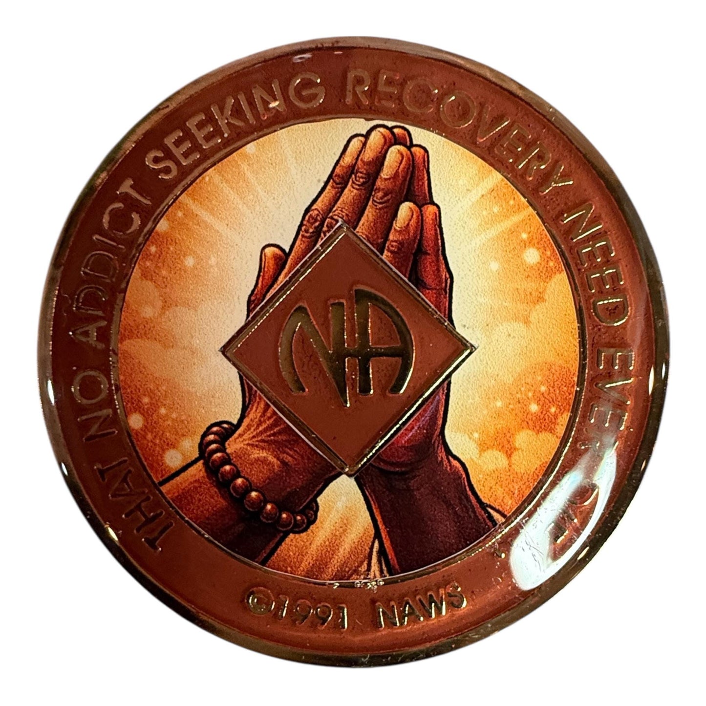 NA Recovery Medallion Praying Hands Sobriety Chip | Faith & Surrender NA Milestone Coin