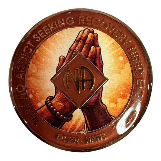 NA Recovery Medallion Praying Hands Sobriety Chip | Faith & Surrender NA Milestone Coin