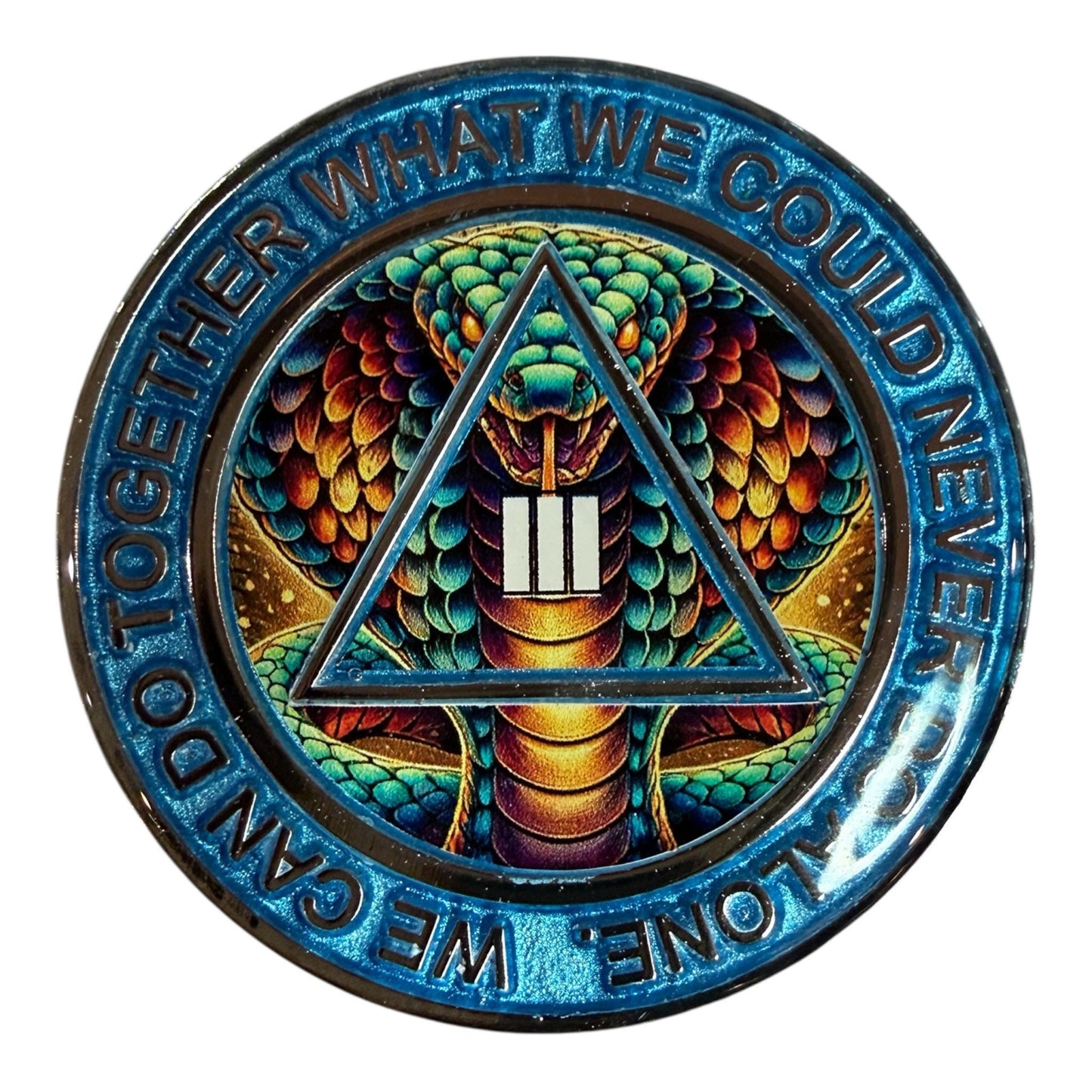 Cobra AA Recovery Medallion – Power, Protection & Transformation Sobriety Chip with Serenity Prayer
