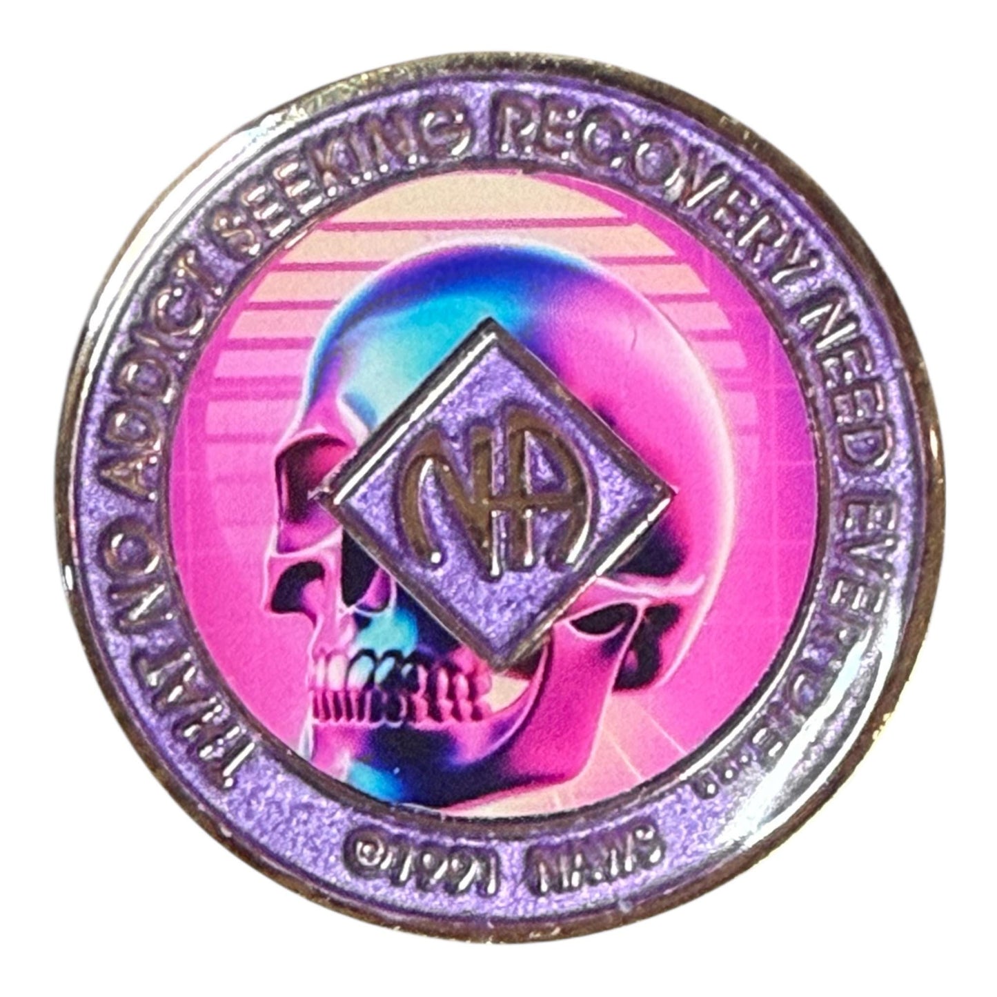 Neon Skull NA Medallion: Cyberpunk Recovery Anniversary Token
