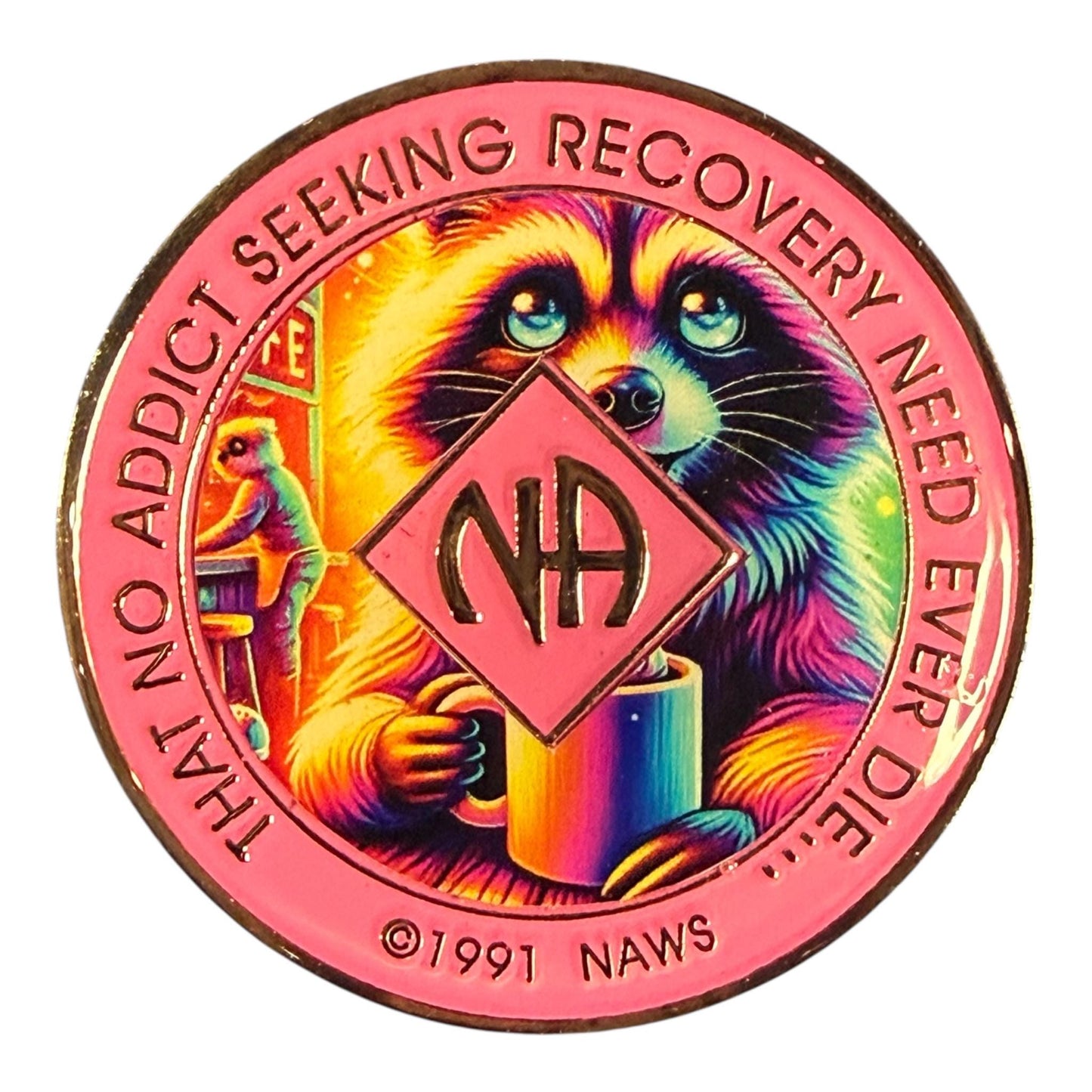 Coffee Raccoon NA Medallion: Narcotics Anonymous Recovery Token | Bronze Sobriety Coin