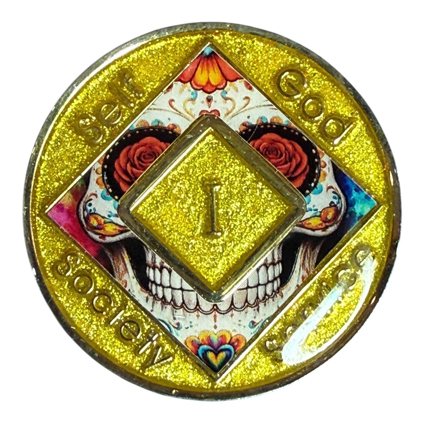 Sugar Skull NA Medallion – Día de los Muertos Sobriety Chip | Resin Finish