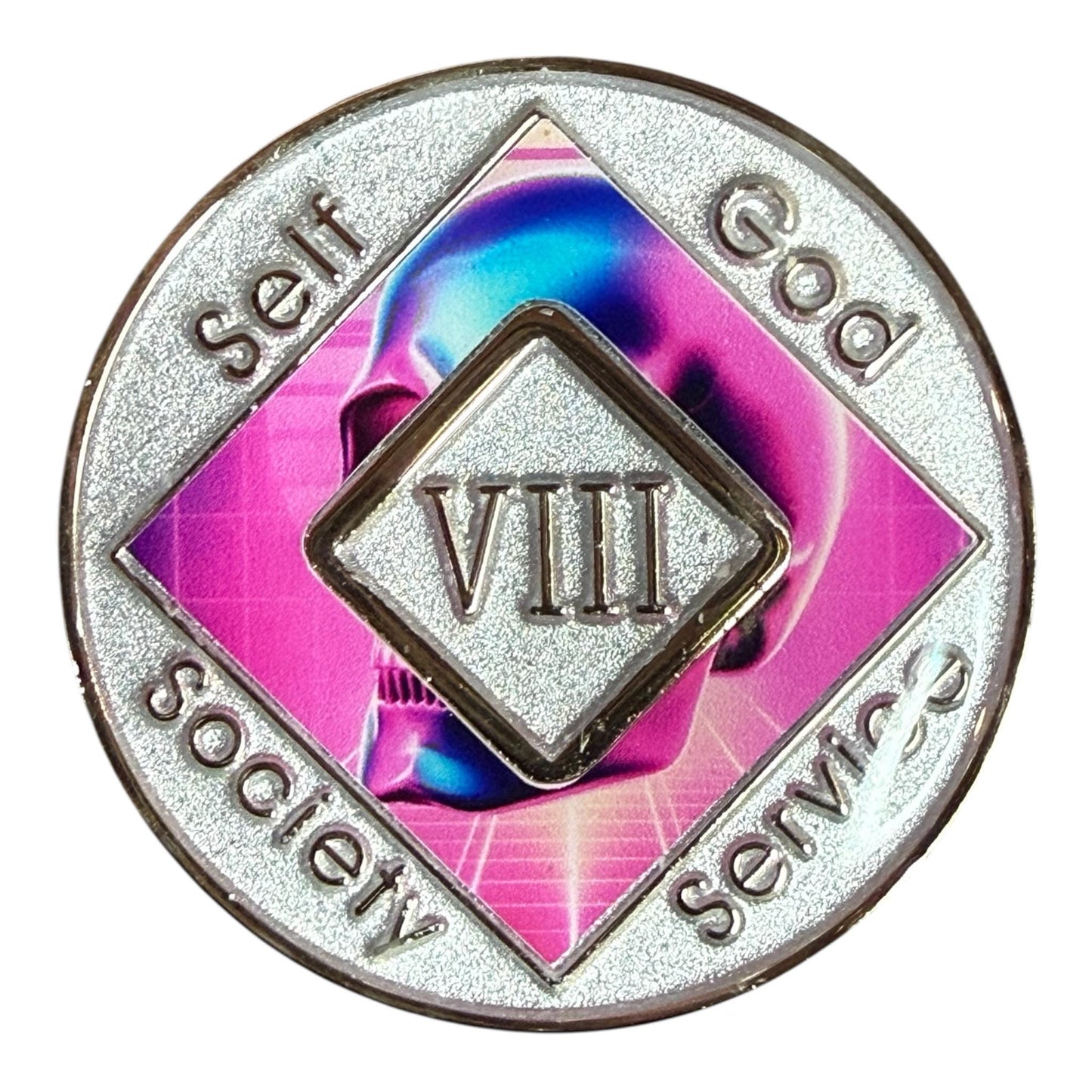 Neon Skull NA Medallion: Cyberpunk Recovery Anniversary Token