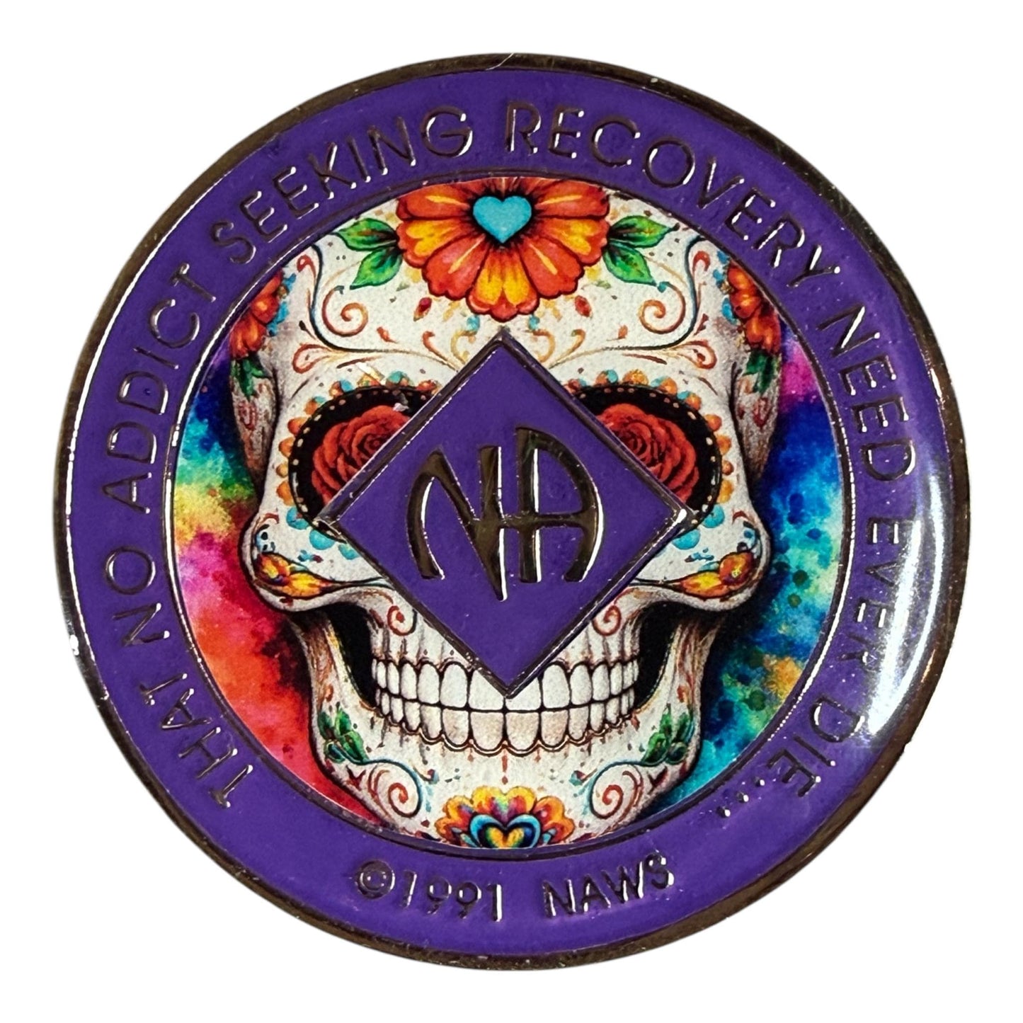 Sugar Skull NA Medallion – Día de los Muertos Sobriety Chip | Resin Finish