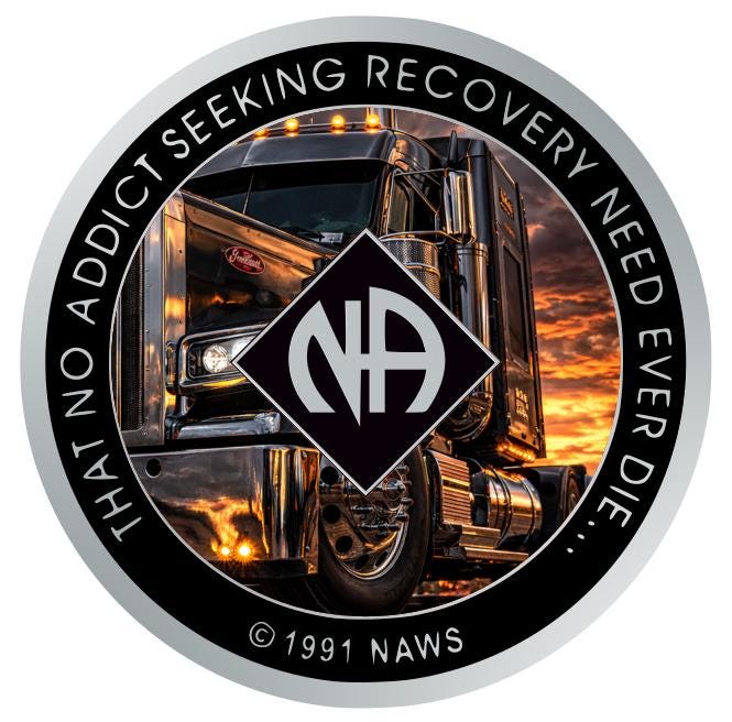 NA Medallion | Sobriety Chip with Semi Truck Sunset Design | resin finish