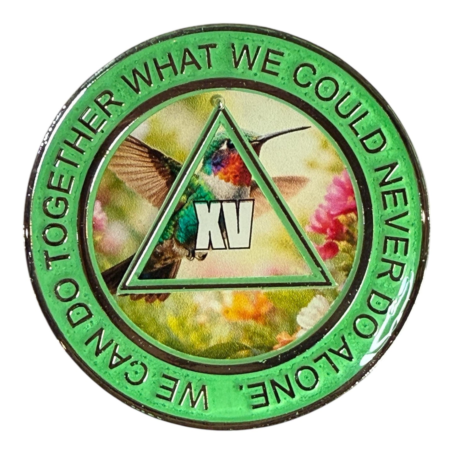Hummingbird AA Recovery Medallion – Freedom & Renewal Sobriety Chip with Serenity Prayer