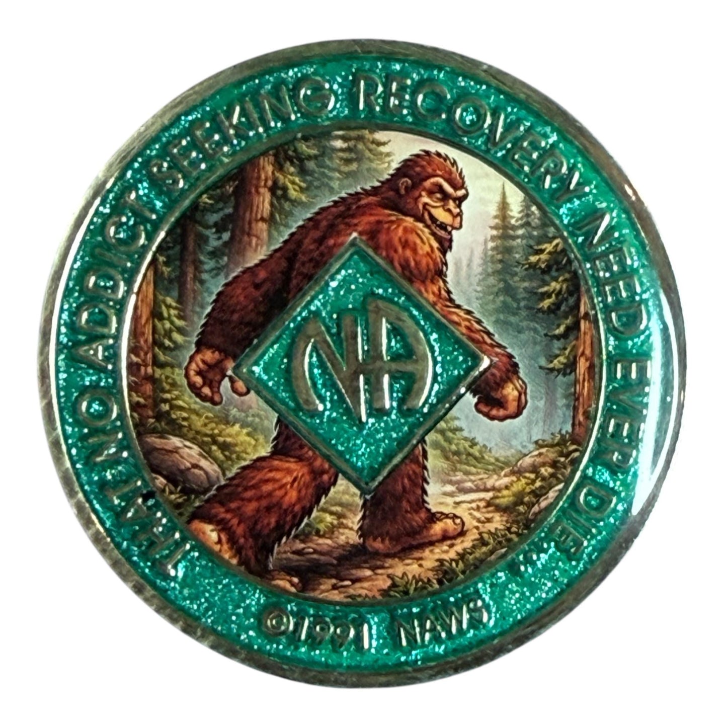 Bigfoot NA Recovery Medallion 34mm – Narcotics Anonymous Sobriety Chip – Custom Color Clean Time Coin
