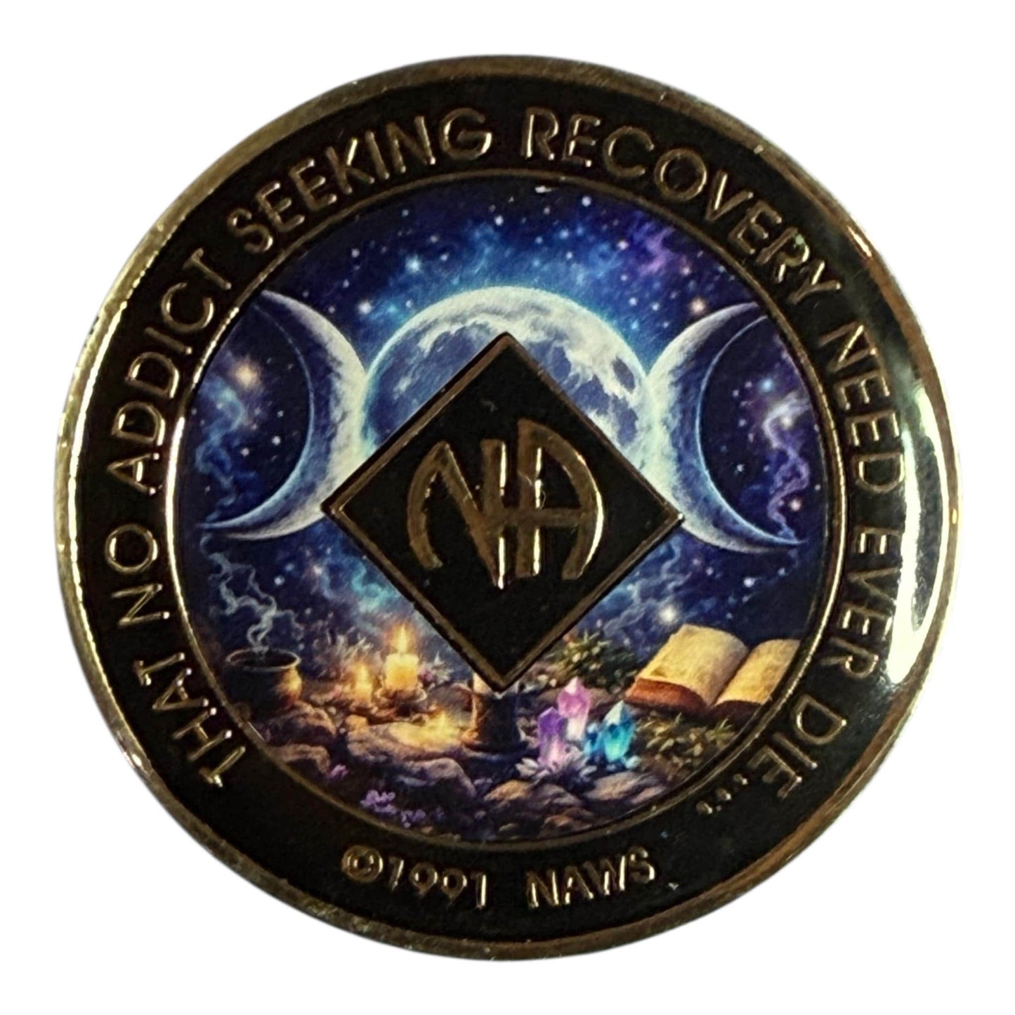 Triple Moon NA Recovery Medallion – Lunar Cycle Sobriety Chip | Resin Finish