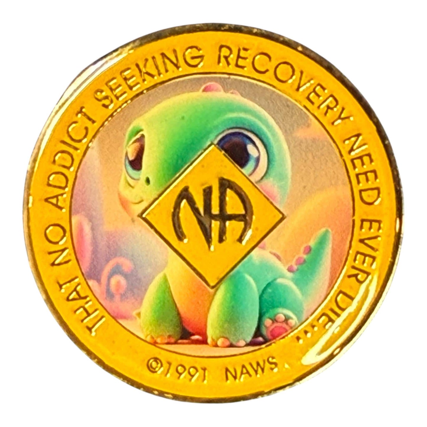 Baby Dinosaur NA Medallion: Narcotics Anonymous Recovery Coin | Bronze Sobriety Chip