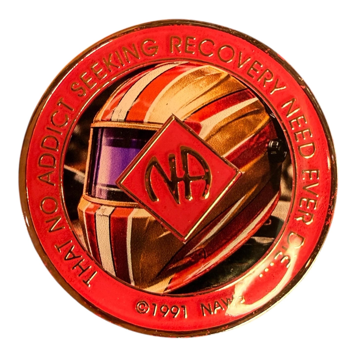 NA Medallion with Welding Helmet Design – Narcotics Anonymous Recovery Coin – Clean Time Anniversary