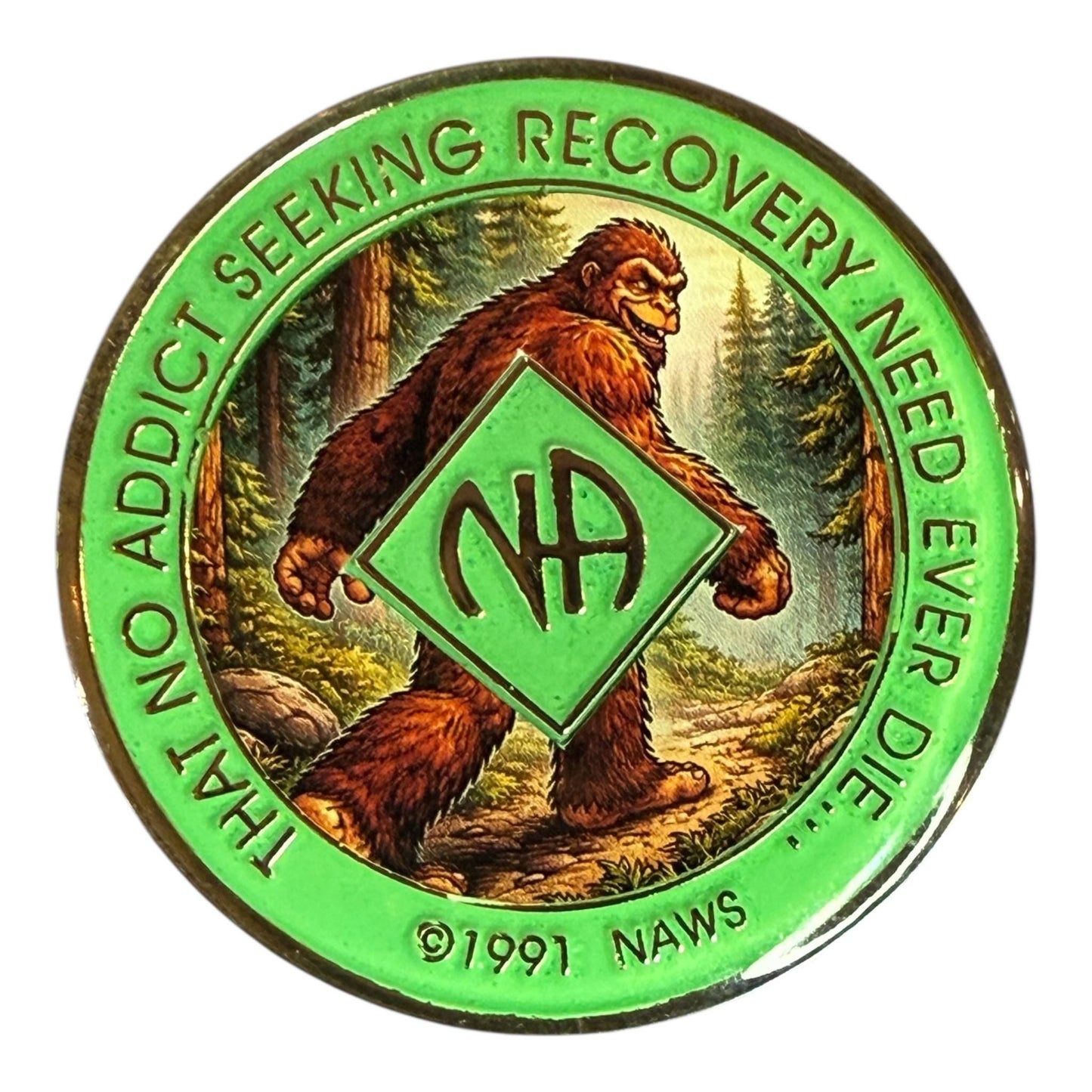 Bigfoot NA Recovery Medallion 34mm – Narcotics Anonymous Sobriety Chip – Custom Color Clean Time Coin