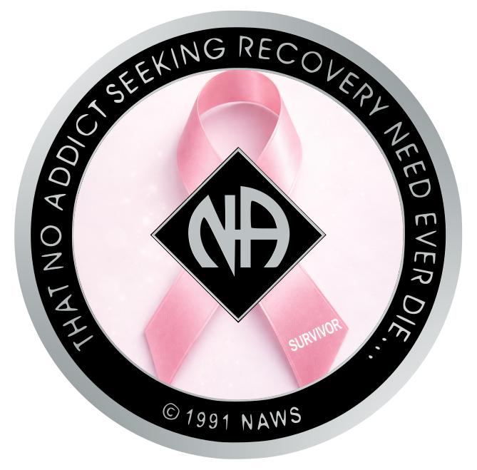 Pink Ribbon Survivor NA Recovery Medallion 34mm – Narcotics Anonymous Sobriety Chip – Custom Color Clean Time Gift