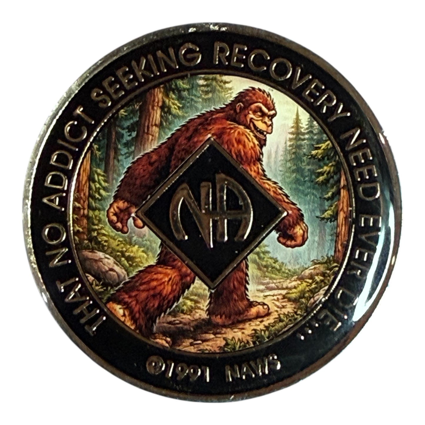 Bigfoot NA Recovery Medallion 34mm – Narcotics Anonymous Sobriety Chip – Custom Color Clean Time Coin