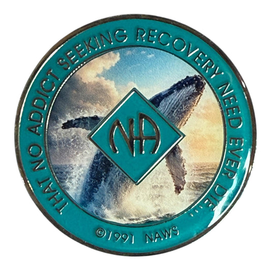 Whale-Themed NA Medallion | Ocean Strength Recovery Chip
