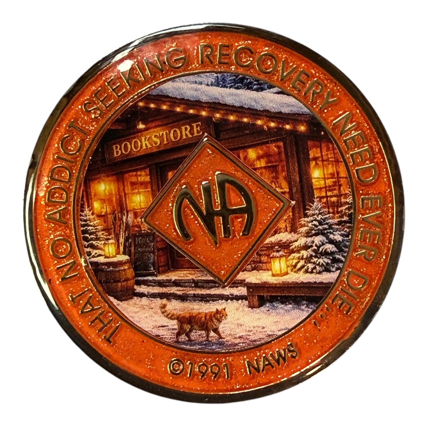 Cozy Bookstore NA Recovery Medallion – Narcotics Anonymous Sobriety Chip (34mm)