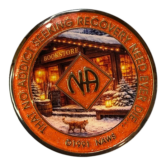 Cozy Bookstore NA Recovery Medallion – Narcotics Anonymous Sobriety Chip (34mm)
