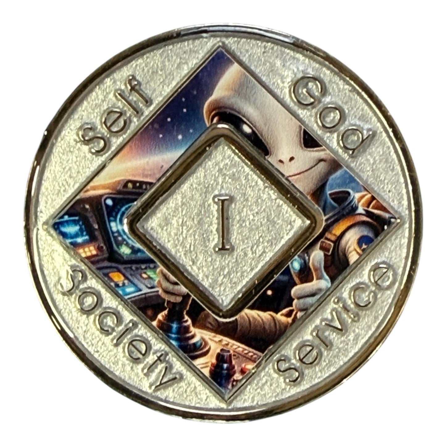 Alien Astronaut NA Recovery Medallion – Narcotics Anonymous Sobriety Chip | Resin Finish