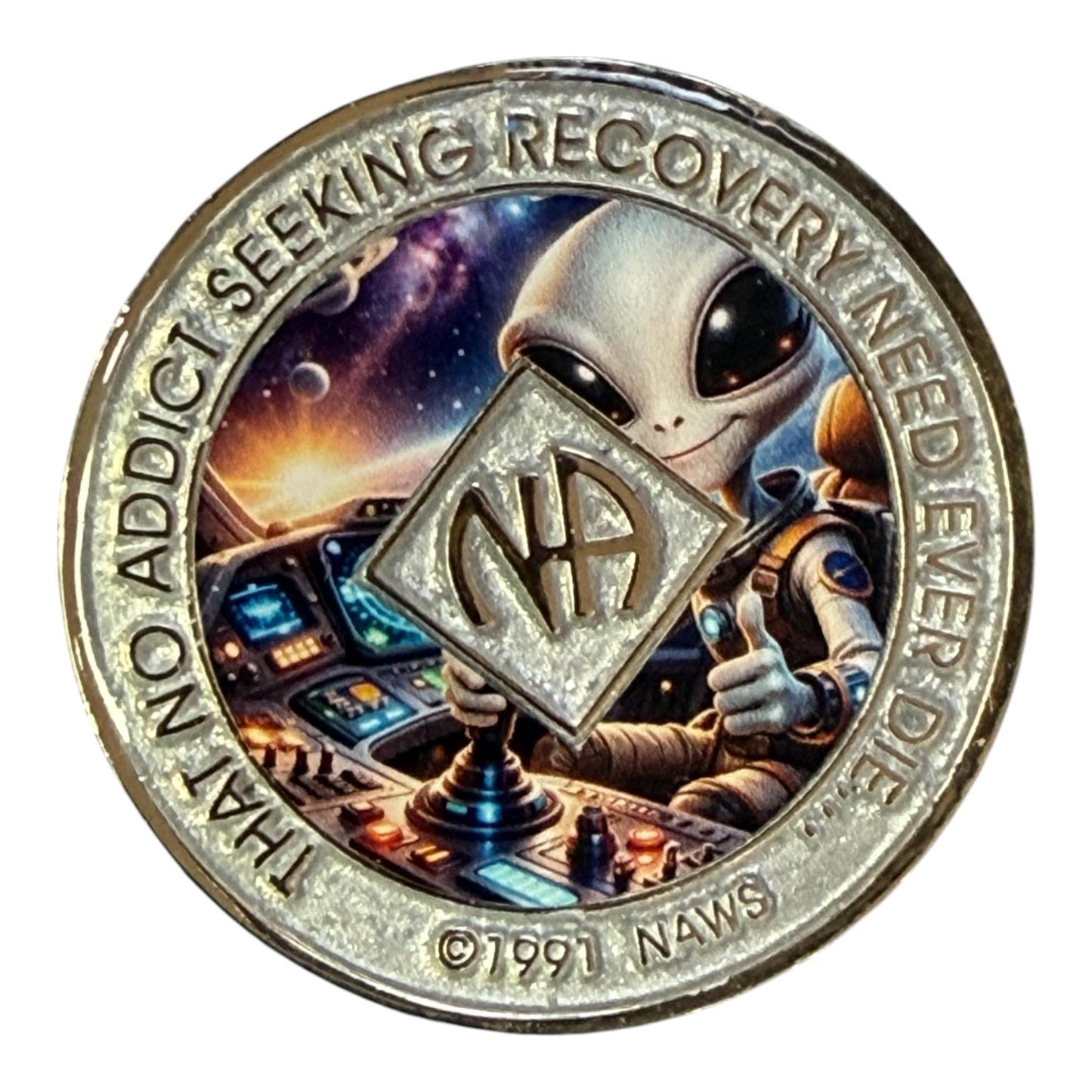 Alien Astronaut NA Recovery Medallion – Narcotics Anonymous Sobriety Chip | Resin Finish