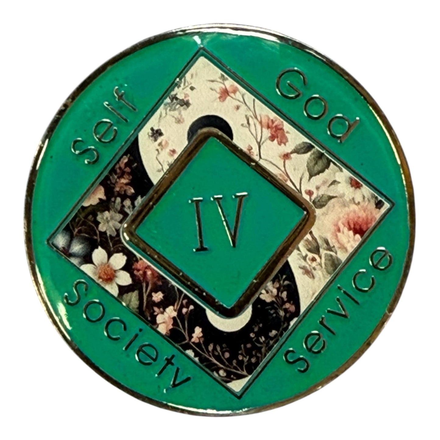 Floral Yin-Yang NA Medallion: Custom Sobriety Anniversary Token