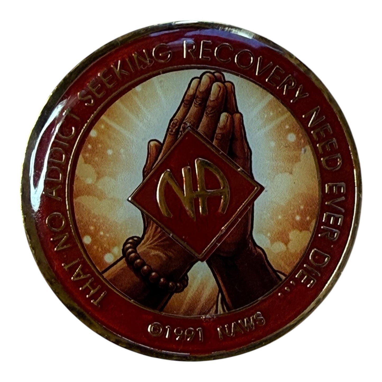 NA Recovery Medallion Praying Hands Sobriety Chip | Faith & Surrender NA Milestone Coin