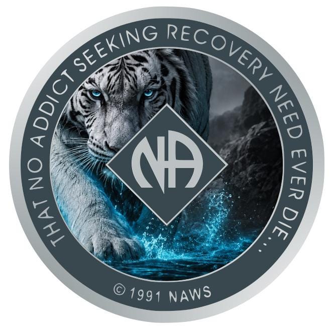 White Tiger NA Recovery Medallion 34mm – Narcotics Anonymous Sobriety Chip – Custom Color Clean Time Coin