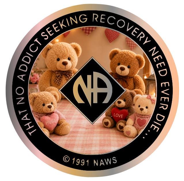 Teddy Bear Recovery NA Medallion 34mm – Custom Narcotics Anonymous Coin – Love, Comfort & Clean Time Gift