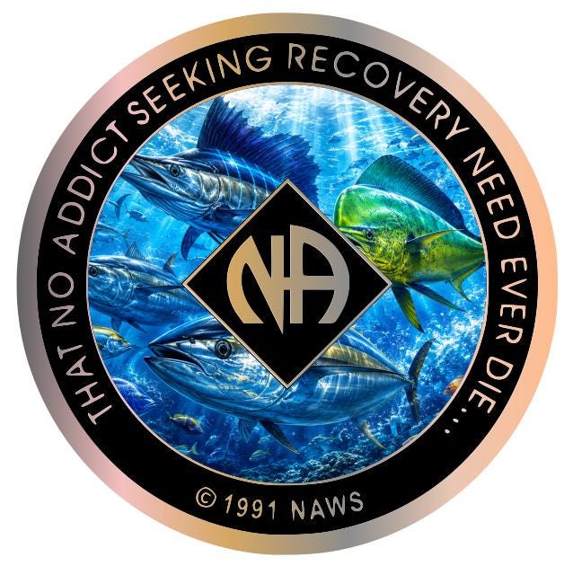 Offshore Fishing Recovery NA Medallion 34mm – Saltwater Angler Clean Time Coin – Custom Narcotics Anonymous Medallion
