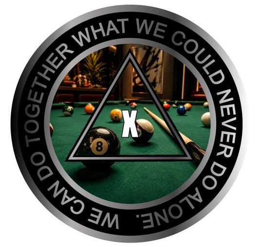 Billiards Recovery AA Medallion 38mm – Pool Player Sobriety Coin – Custom Alcoholics Anonymous Anniversary Chip