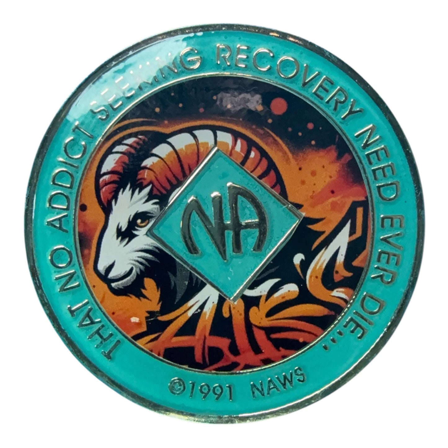 Aries Zodiac NA Recovery Medallion | Sobriety Coin with Ram Design