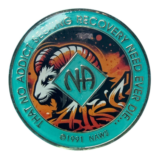 Aries Zodiac NA Recovery Medallion | Sobriety Coin with Ram Design
