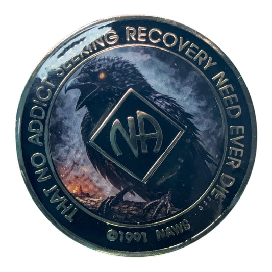 Dark Raven NA Recovery Medallion 34mm – Custom Color Sobriety Chip