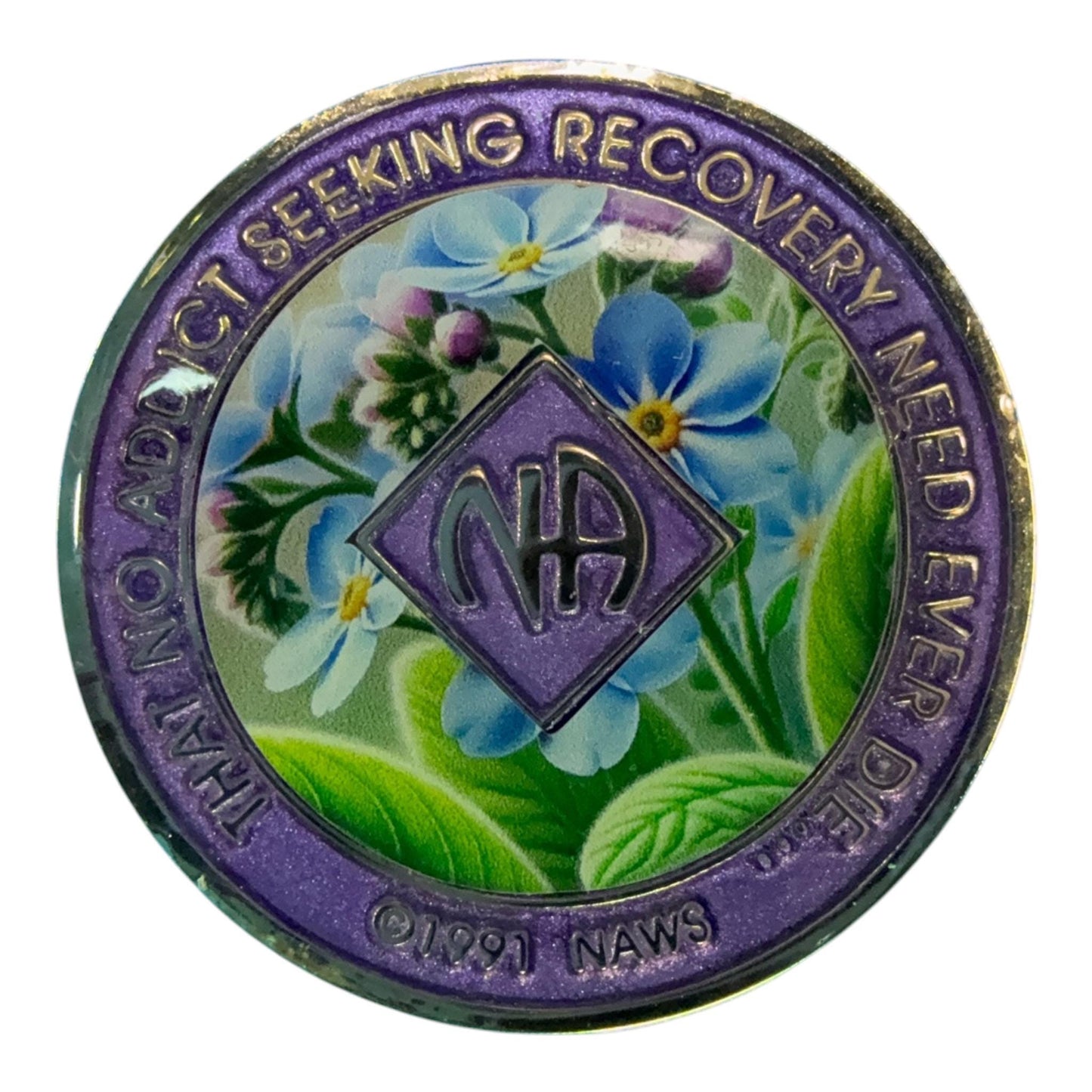 Forget Me Not Narcotics Anonymous Medallion | Custom NA Recovery Coin | Anniversary Milestone Chip