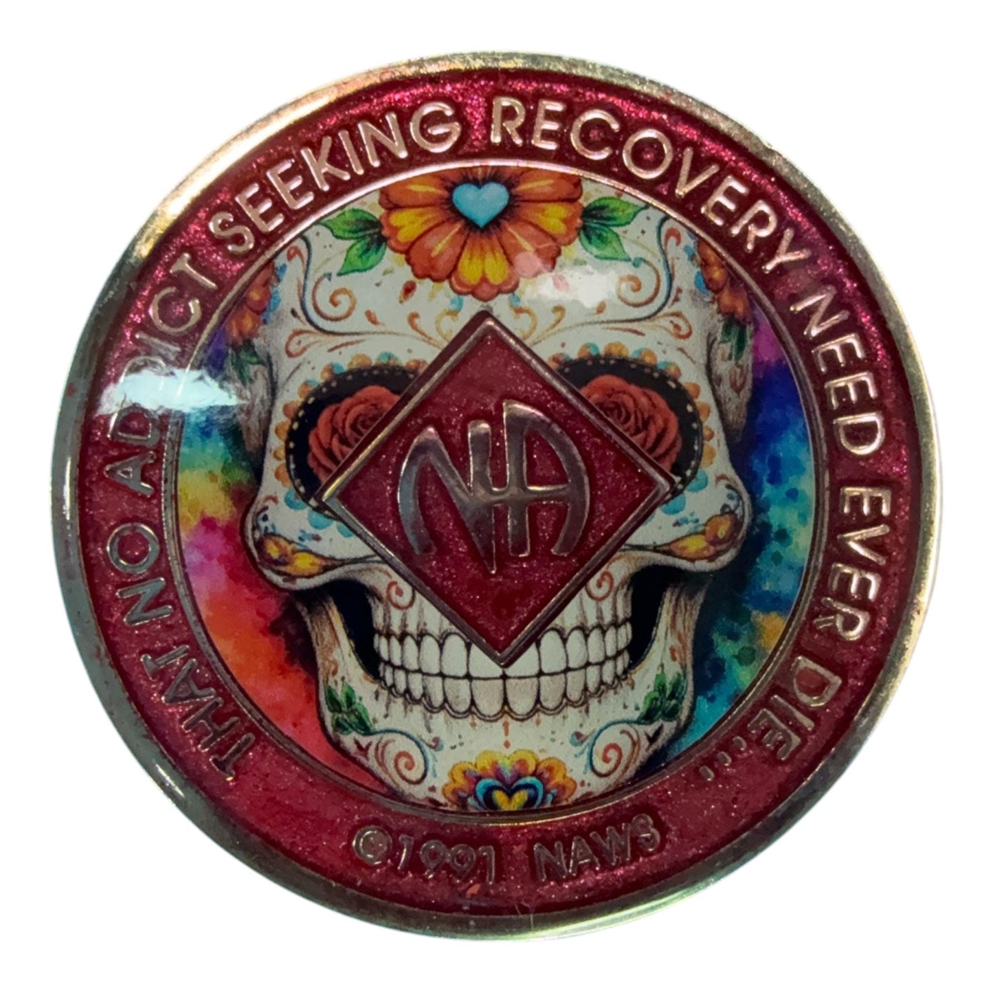 Sugar Skull NA Medallion – Día de los Muertos Sobriety Chip | Resin Finish