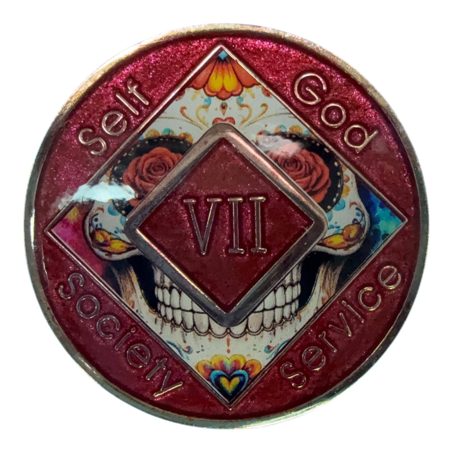 Sugar Skull NA Medallion – Día de los Muertos Sobriety Chip | Resin Finish