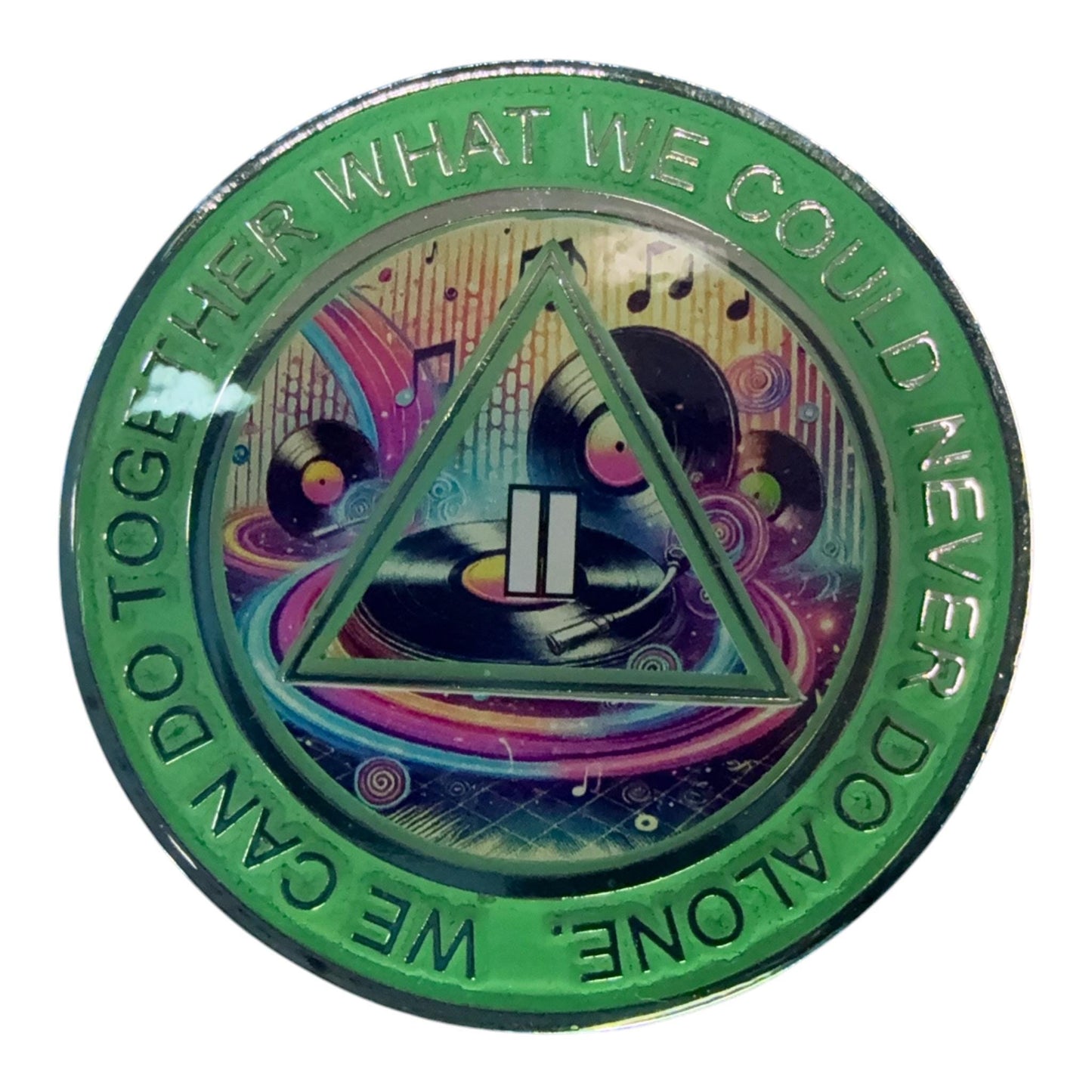 AA Vinyl Record Medallion – Any Year Sobriety Chip – “We Can Do Together”