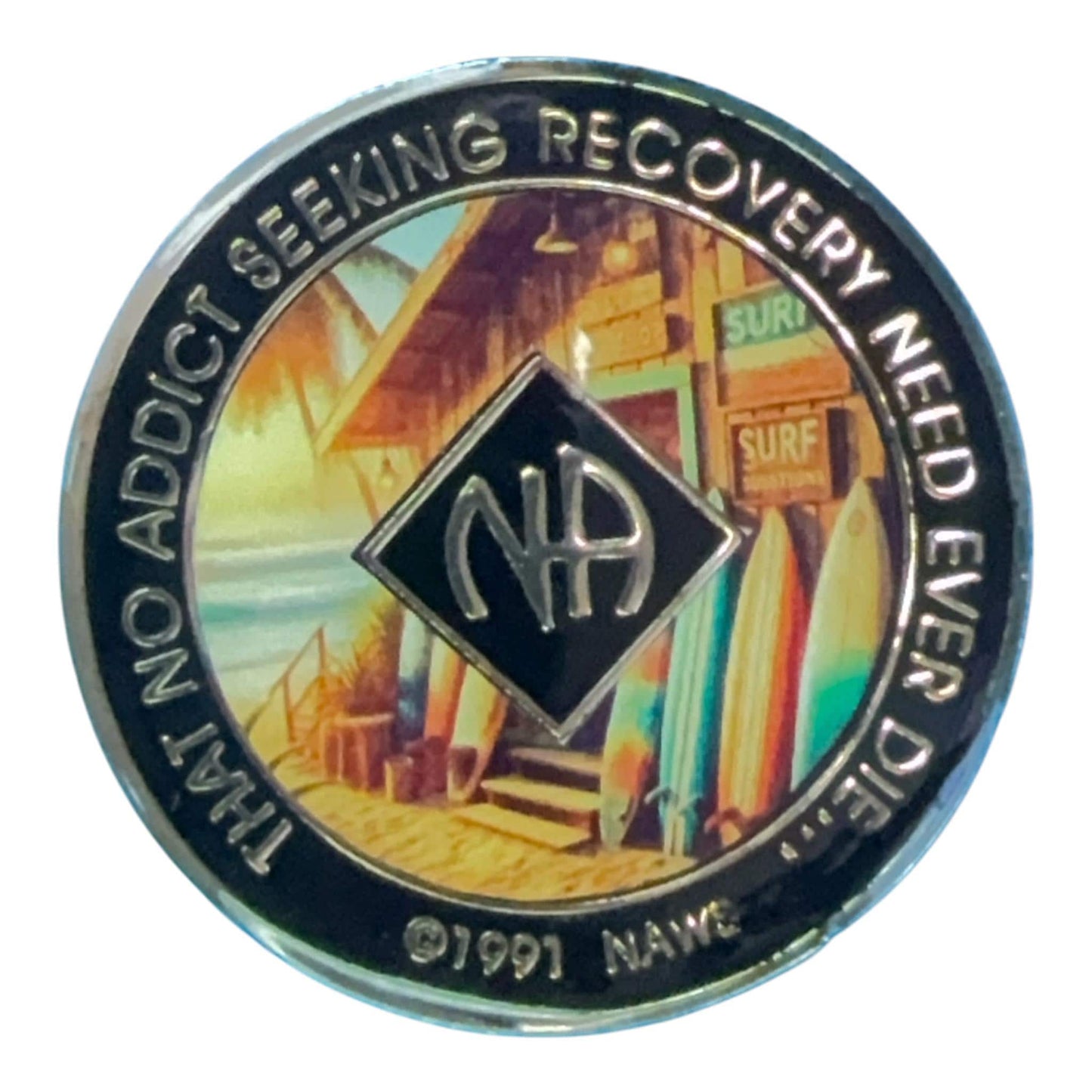 Surf Shack NA Medallion: Beach Themed Recovery Gift | Bronze Sobriety Token