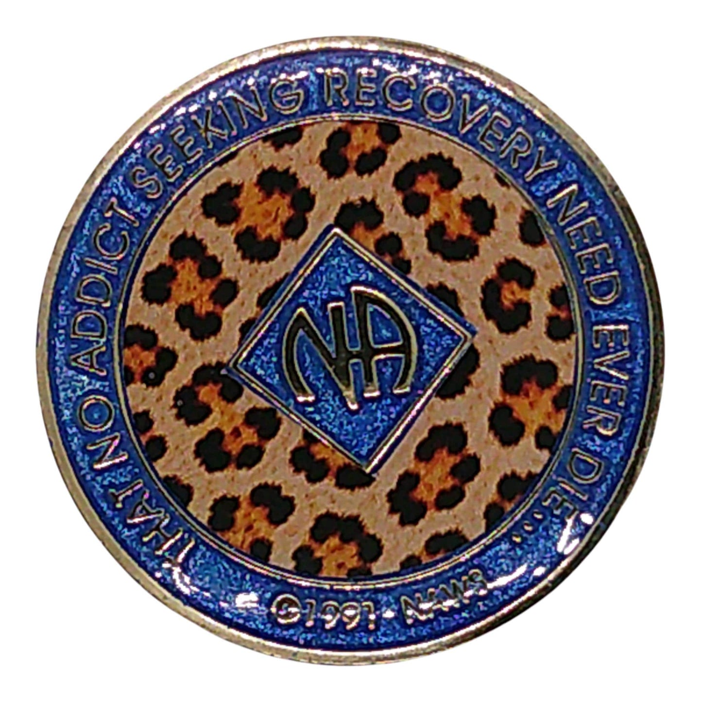 Leopard Print NA Recovery Medallion 34mm – Narcotics Anonymous Sobriety Chip – Custom Color Clean Time Gift
