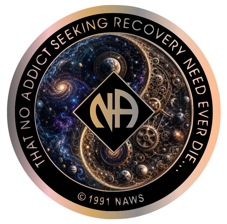 Universe & Gears NA Recovery Medallion – Custom Narcotics Anonymous Clean Time Coin – Cosmic Yin Yang Recovery Token