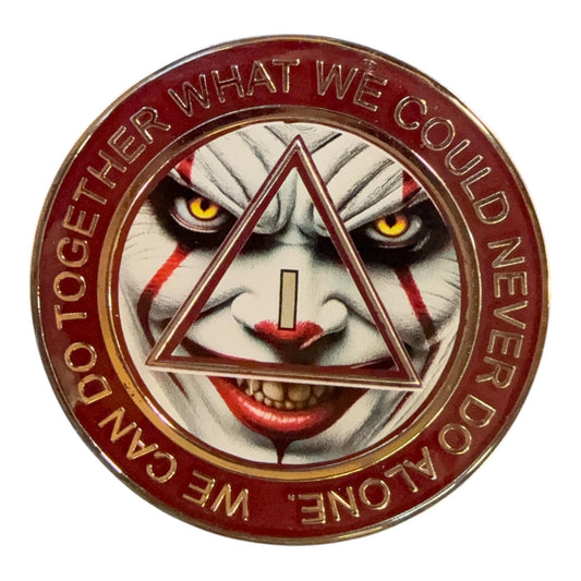 Horror Clown AA Medallion – Narcotics Anonymous Recovery Chip – Creepy Clean Time Token