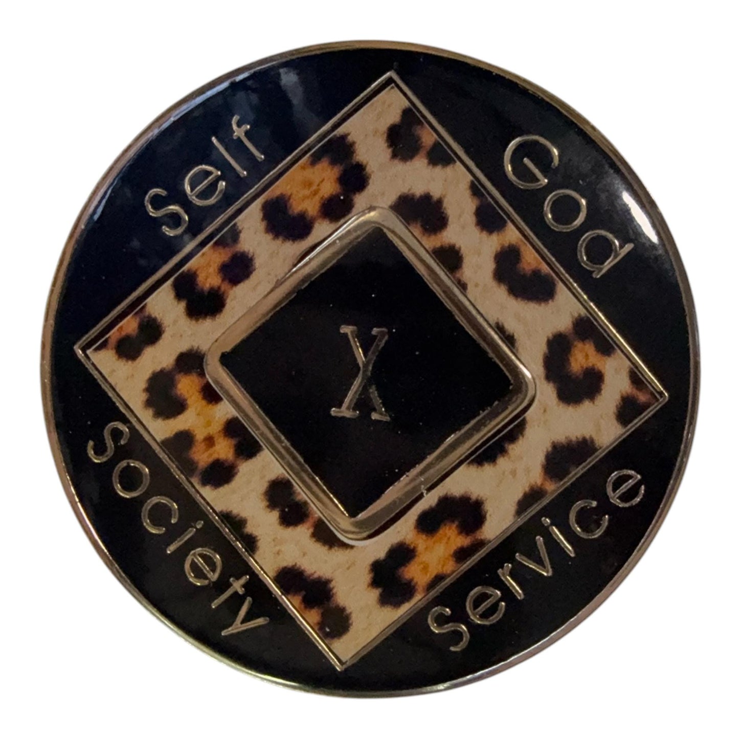 Leopard Print NA Recovery Medallion 34mm – Narcotics Anonymous Sobriety Chip – Custom Color Clean Time Gift